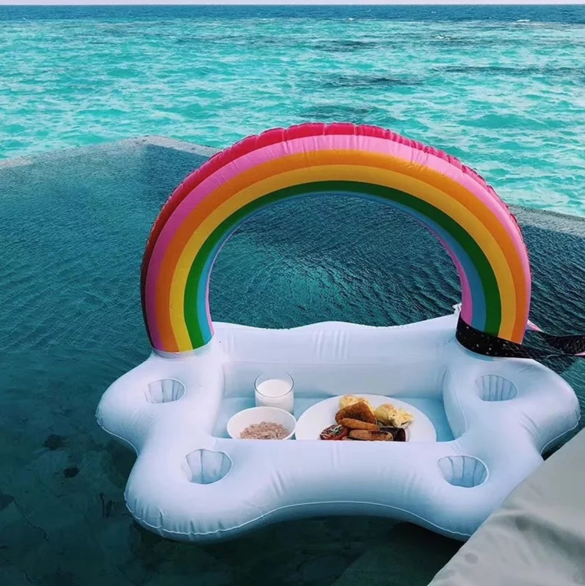 Rainbow Inflatable Floating Tray - Perfect for Poolside Fun