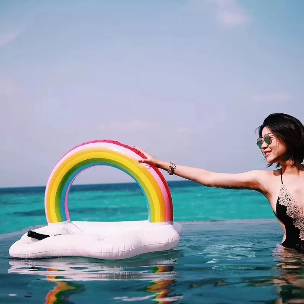 Rainbow Inflatable Floating Tray - Perfect for Poolside Fun